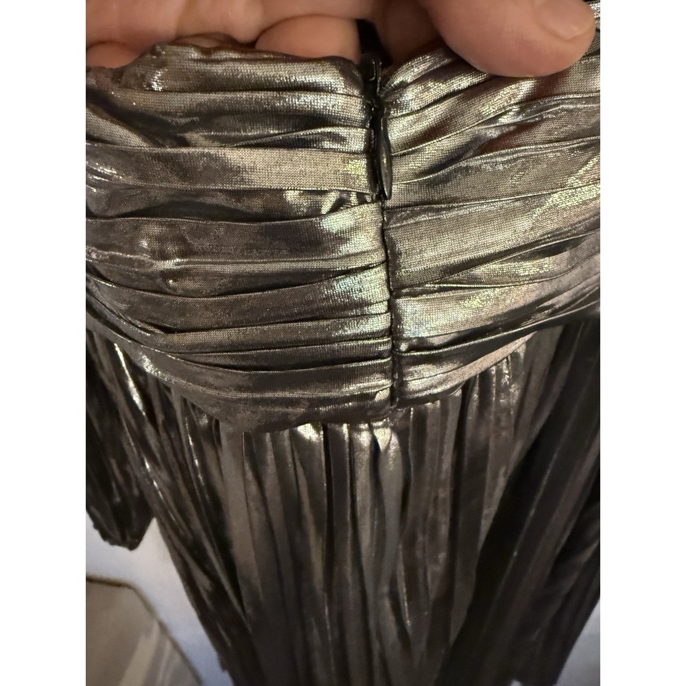 BOHME Faylinn Metallic Mini Dress Women's Pleated Dress Sz L Retro Club - Picture 11 of 16